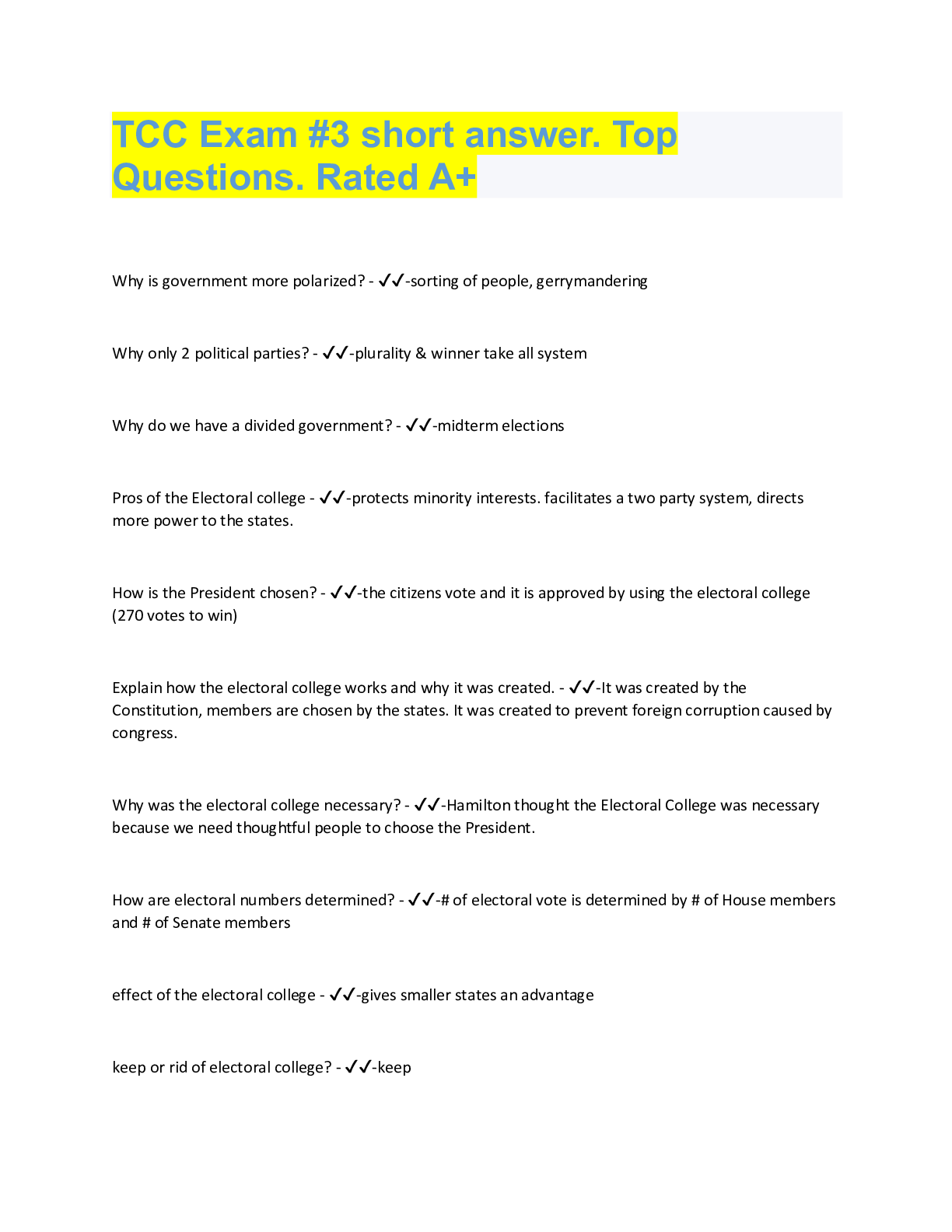 Preview image for TCC Exam #3 short answer. Top  Questions. Rated A+